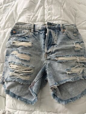 We The Free Light Blue Distressed Denim Shorts
